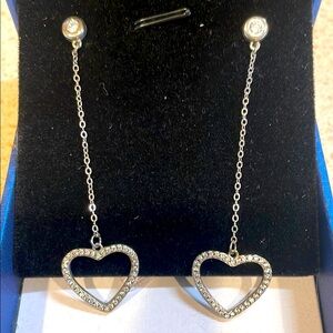 NEW Sterling Silver &Cubic Zirconia Heart Drop Earrings in gift box